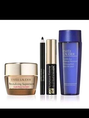 NIP Estee Lauder 4-PC Eye Routine & Make-up Travel Size Gift Set & Sticker Sheet
